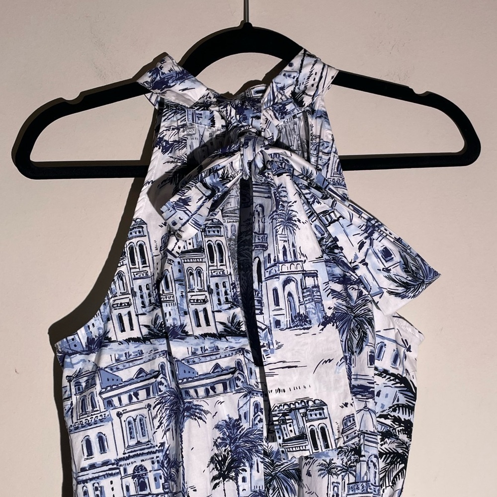 Calypso St. Barth Blue White Halter Cotton Mini Dress Sz Medium Tropical Resort - Picture 15 of 16